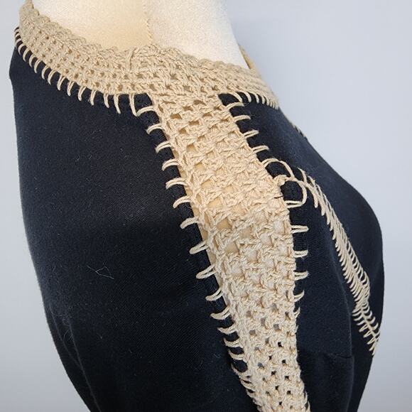Vintage Giorgio Fiorlini Sweater Size 18/20W Crochet Fringe Black Embroidered - Picture 3 of 12